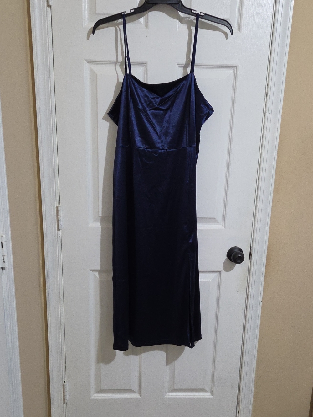 Allegra K Navy Satin Slip Midi Dress